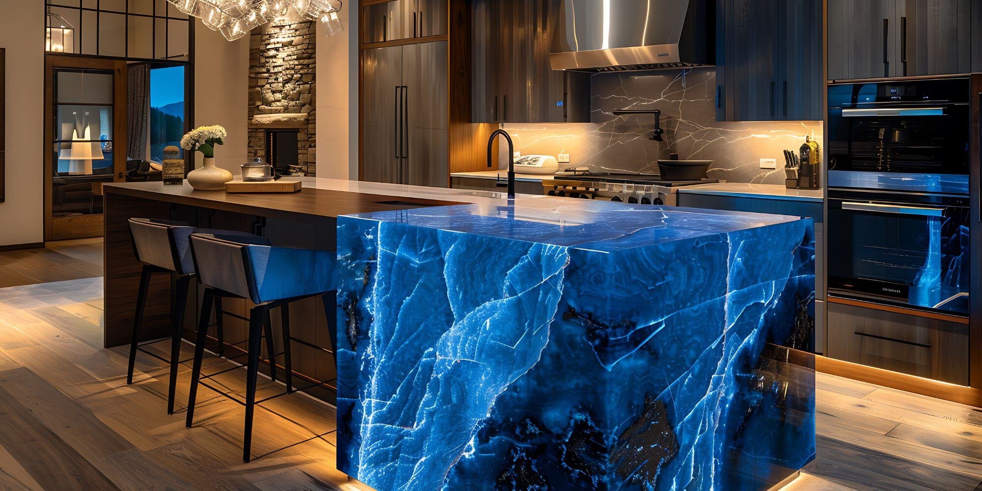 luxury, sleek custom kitchen remodel in Austin Texas with granite kitchen island