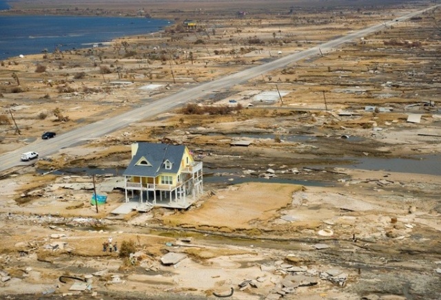 House stands alone in a devastated area after Hurricane Ike in Texas-1