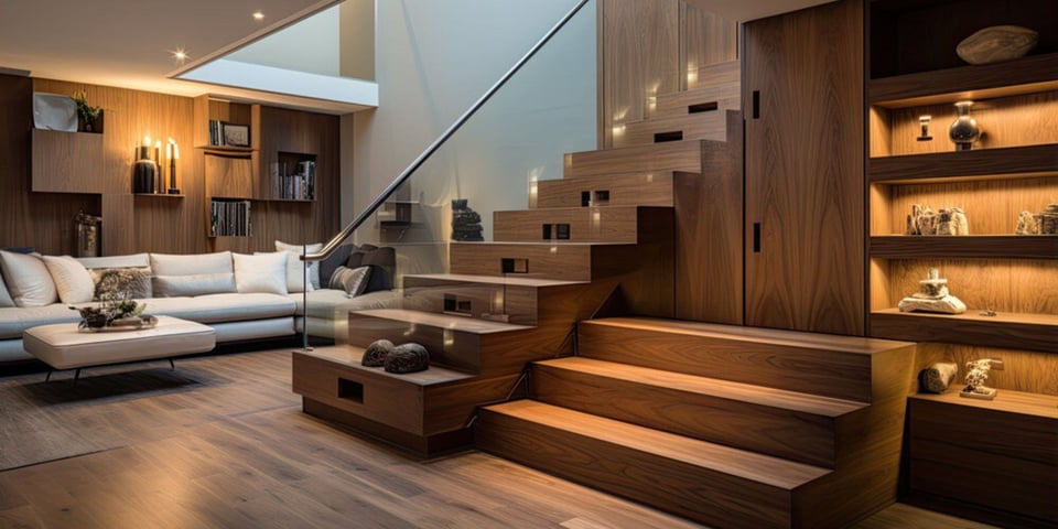 Modern Wood Custom Home Interior with Staircase in Austin, Texas