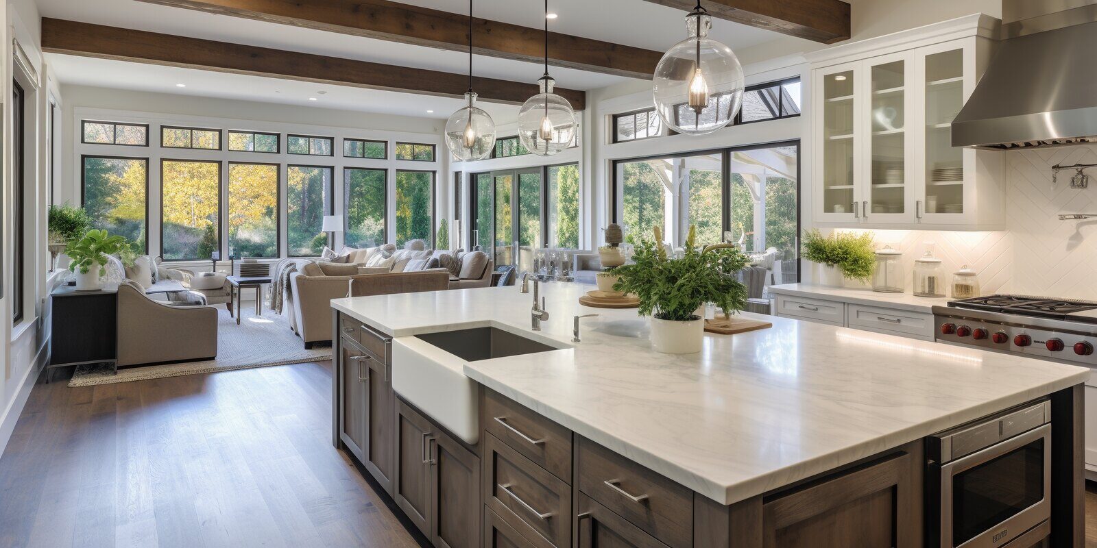 Open concept kitchen and living area remodel by Truelux Fine Homes in Austin, Texas