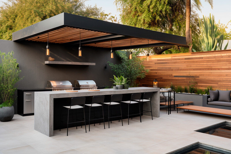 Outdoor kitchen with pergola