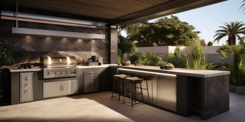 Outdoor kitchen with built-in grill