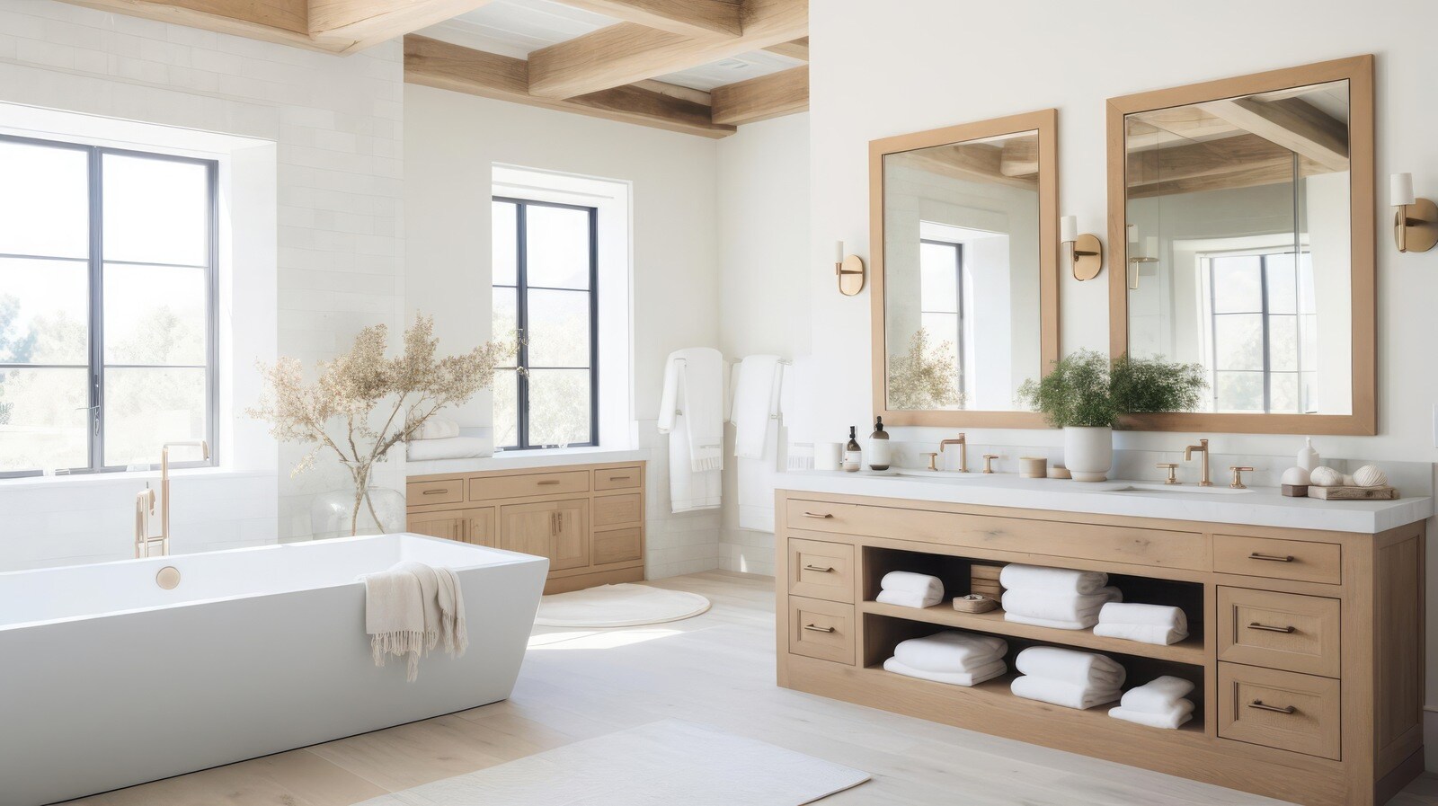 Luxury bathroom remodel by Truelux Fine Homes in Austin, Texas with wooden accents and natural light