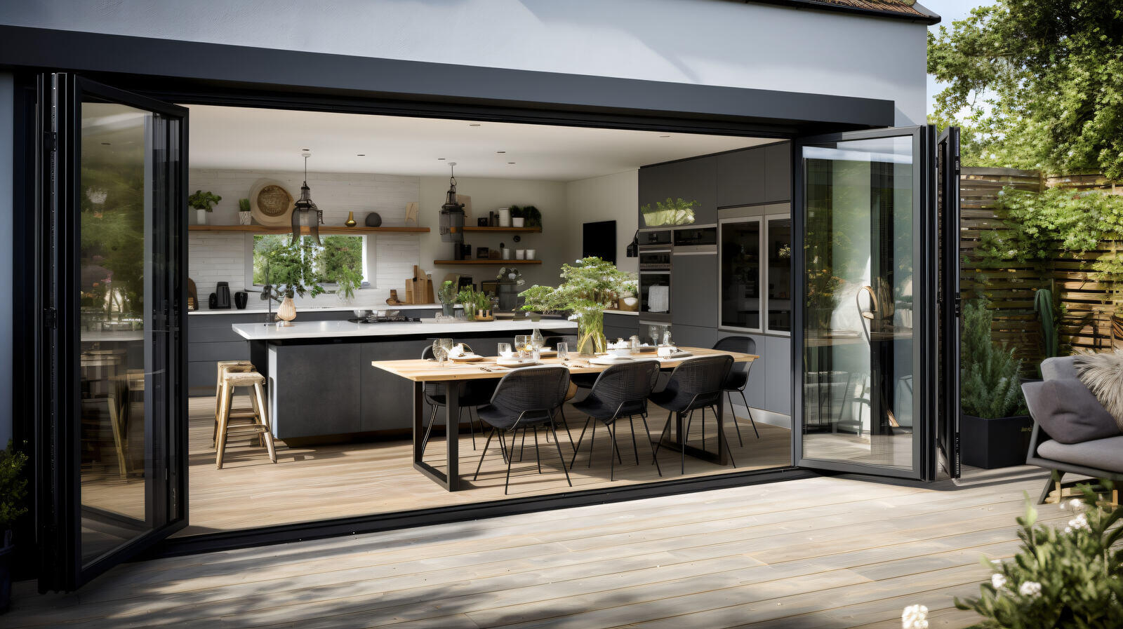 Luxury kitchen remodel by Truelux Fine Homes in Austin, Texas with outdoor dining area