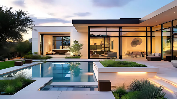 modern outdoor living area in custom home