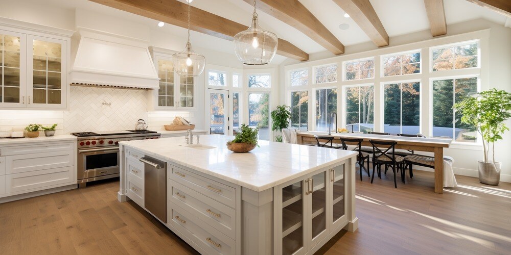 Remodeled kitchen with large center island